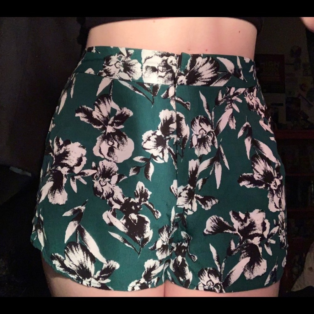 Green floral shorts